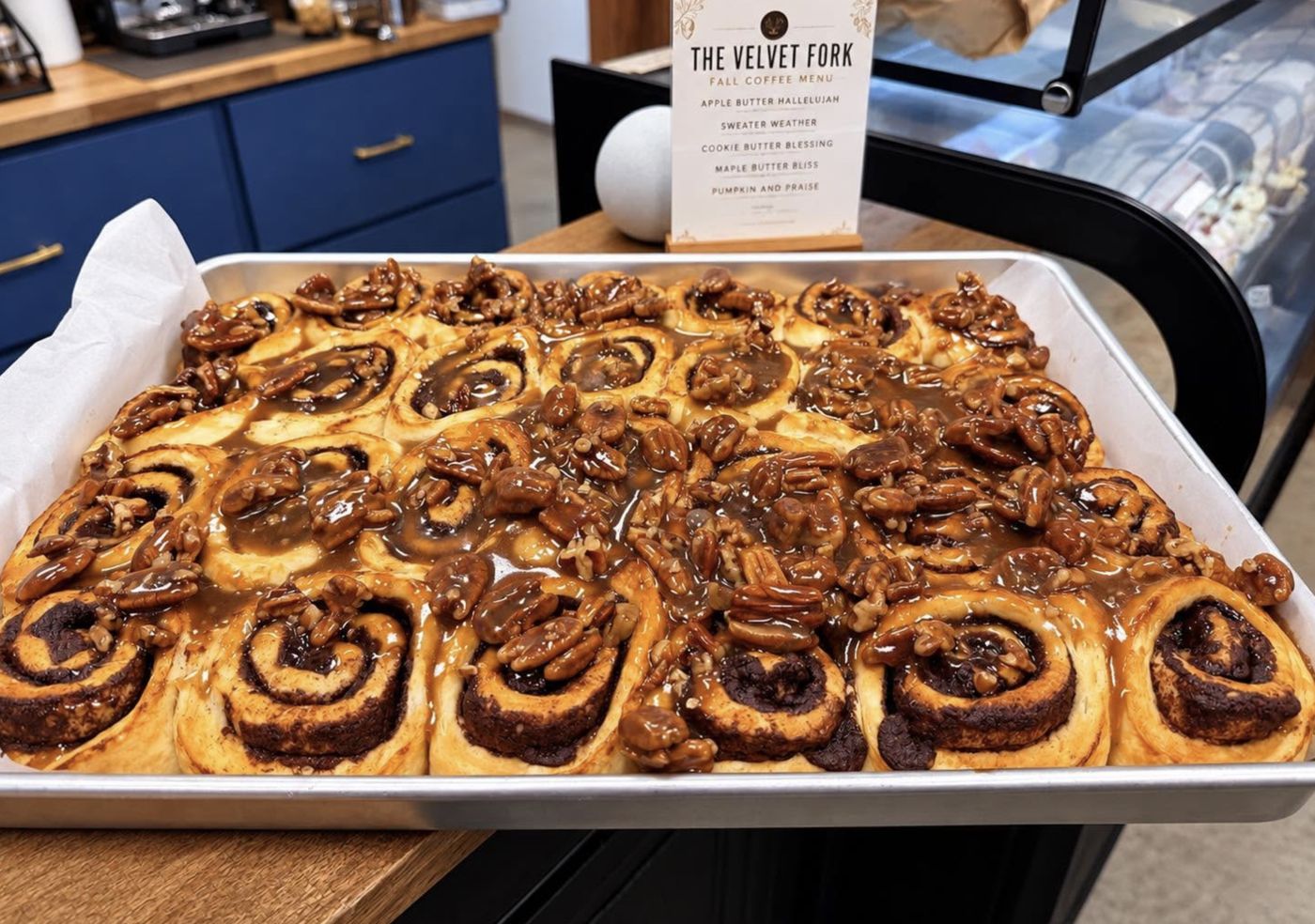 A tray of pecan caramel sticky buns